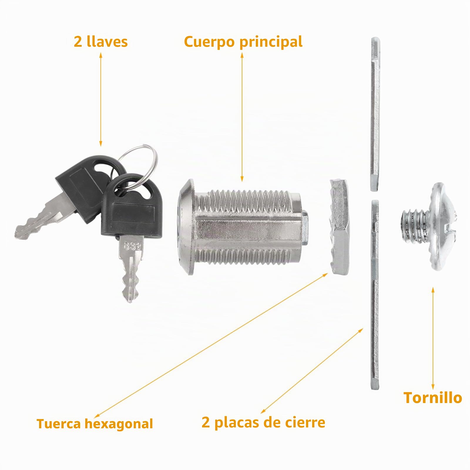 SENENQU 10 Piezas Cerradura Buzon Universal 20 mm, Cerradura Taquilla de Zinc para Armario con Llave, Bombin Buzon con 20 Llaves y Placas 47/35 mm para Cajón, Mueble y Buzón