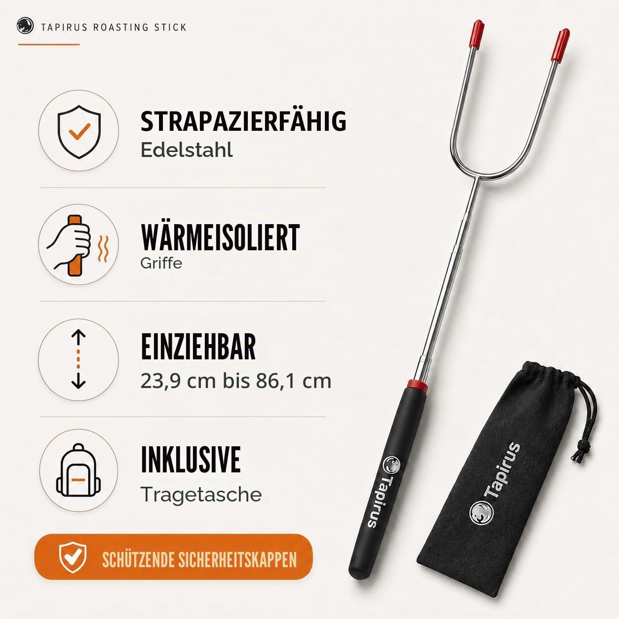 Tapirus 4 Ausziehbare Camping-Sticks zum Marshmallow-Braten, langlebige Edelstahl-Ausrüstung, Grillspieße mit isolierten Griffen, Teleskop-Gabeln, Utensilien für Smores, Hot Dogs & Shish-Kebabs