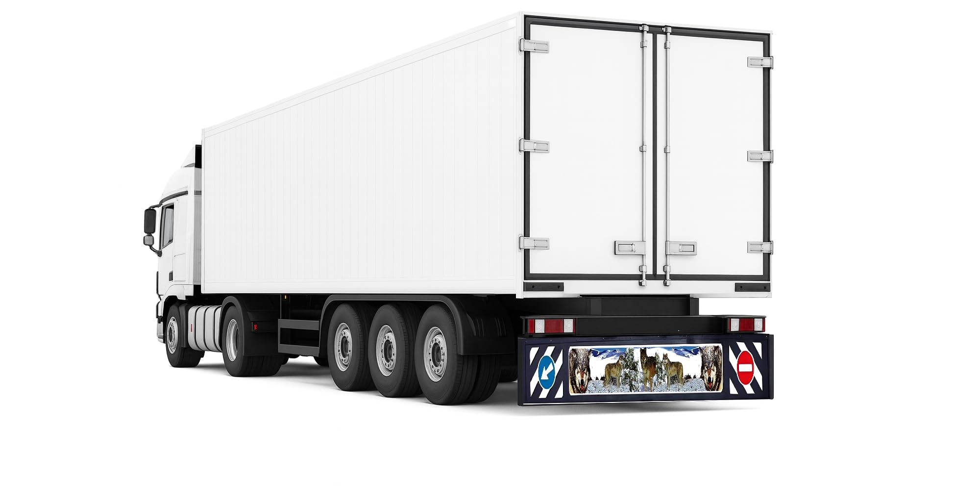 LKW Schmutzfänger 240cm breit Robuster Spritzschutz Spritzlappen für LKW & Anhänger, Mit Wolf Motiv, Verkehrszeichen, wetterfestem Material & einfacher Montage