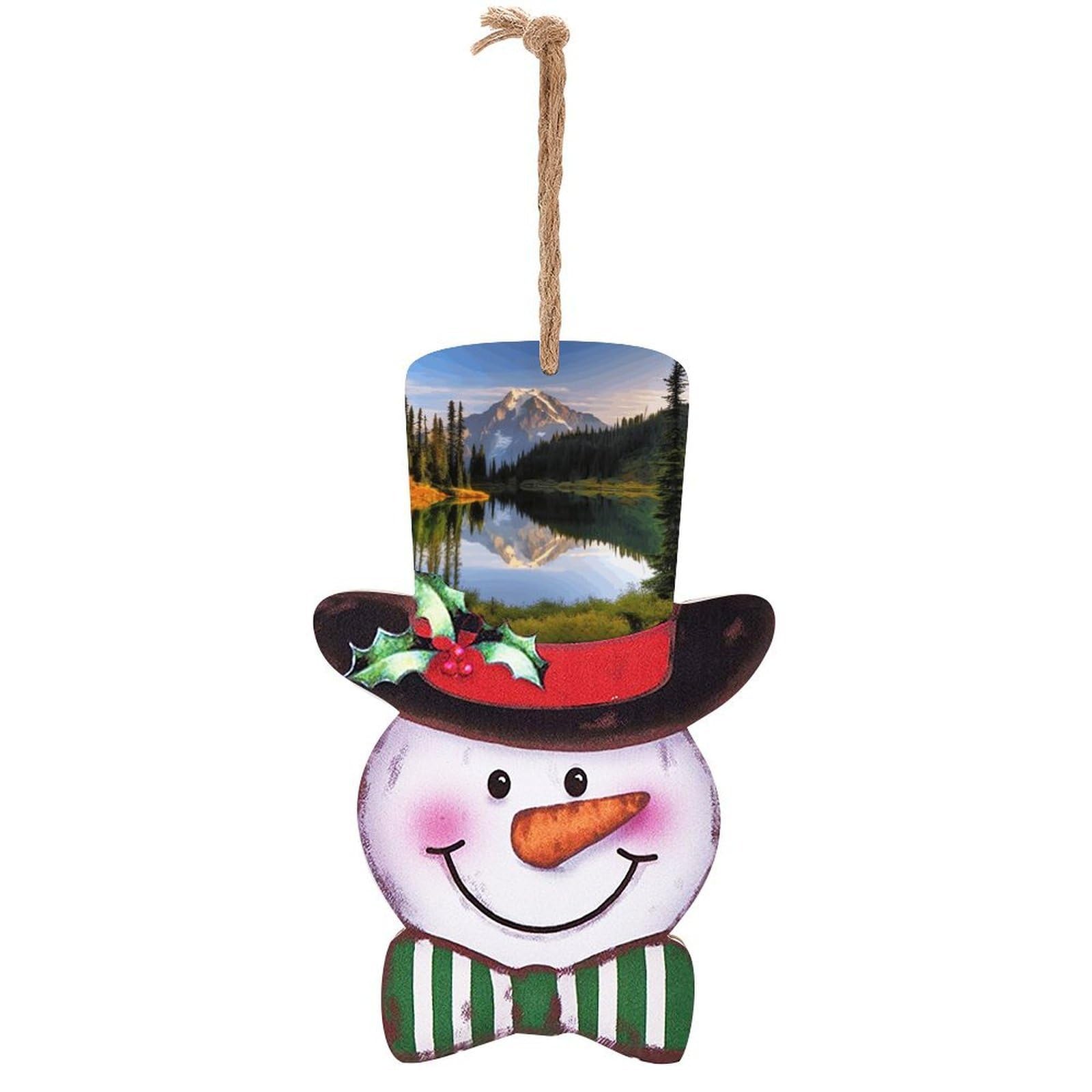 Mountain And Lake Pictures Snowman Decor Christmas Snowmans Hanging Decors Wooden Exquisite Holiday Decoration Sign for Home Window Wall Farmhouse Indoor Outdoo
