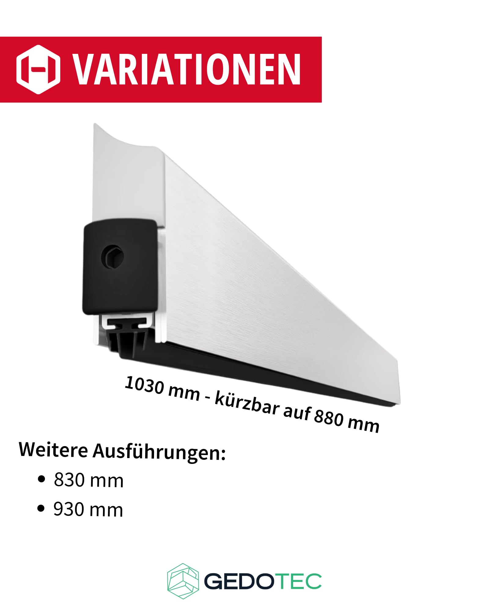 Gedotec Obniżana uszczelka podłogowa – srebrna, 1 szt. uszczelki drzwi na dole automatycznie, 13 x 39 mm, aplikacja | długość 1030 mm – możliwość skrócenia | uszczelka opuszczająca do drzwi |