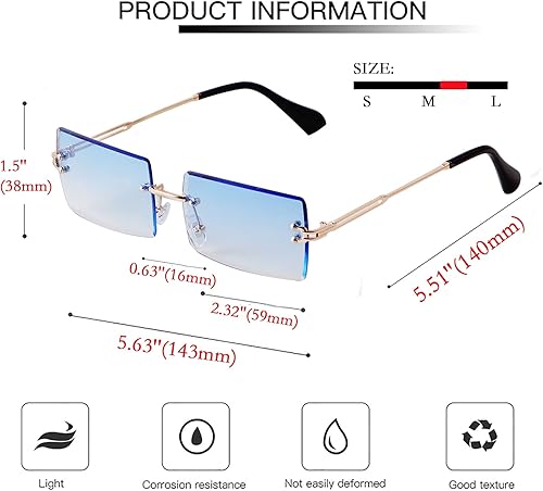 Miniatura 5 de SDINM Lentes de sol sin montura de los años 90, sin marco, rectangulares, tintados, lentes de color caramelo para mujeres y hombres