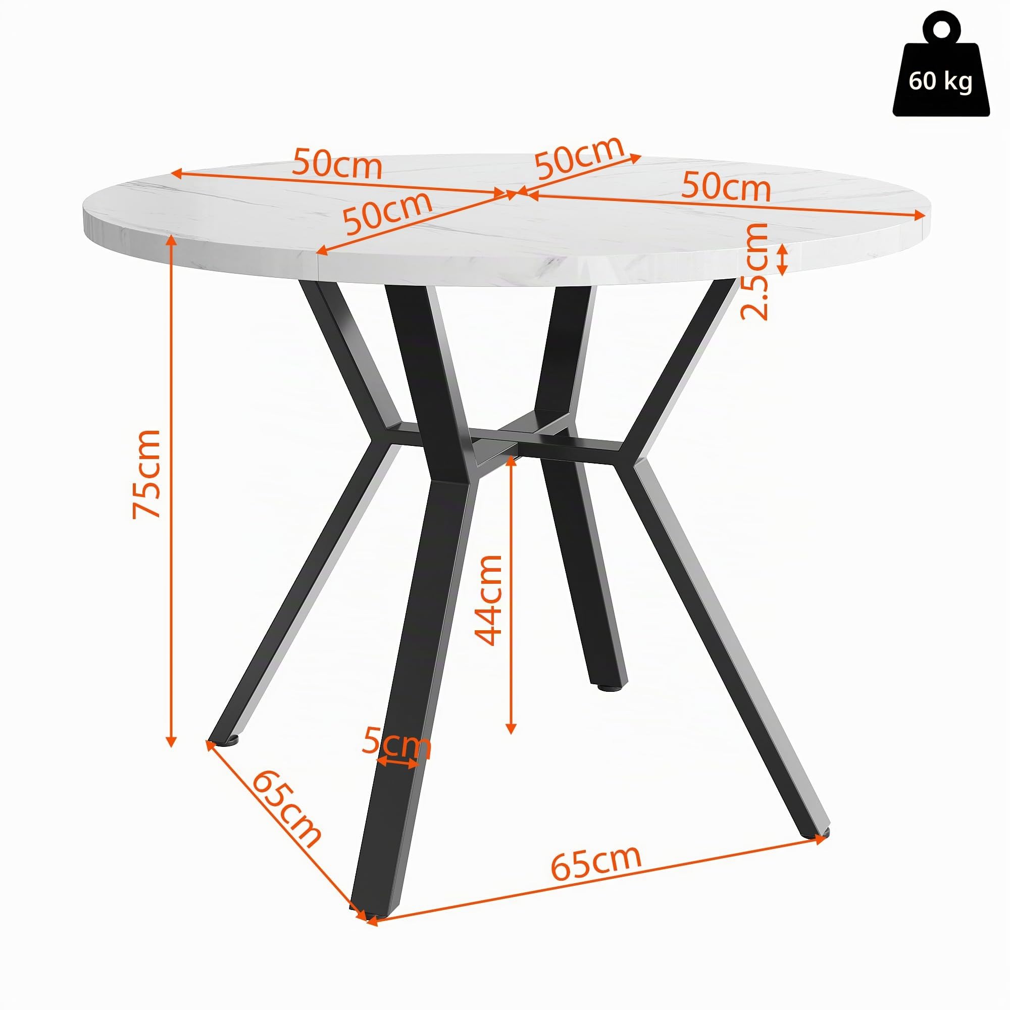 Tavolo da pranzo rotondo 100 × 100 × 76 cm, tavolo da cucina per 4 persone, tavolino da caffè, tavolo in marmo MDF, piccolo tavolo da pranzo per sala da pranzo, soggiorno (stile A, bianco+