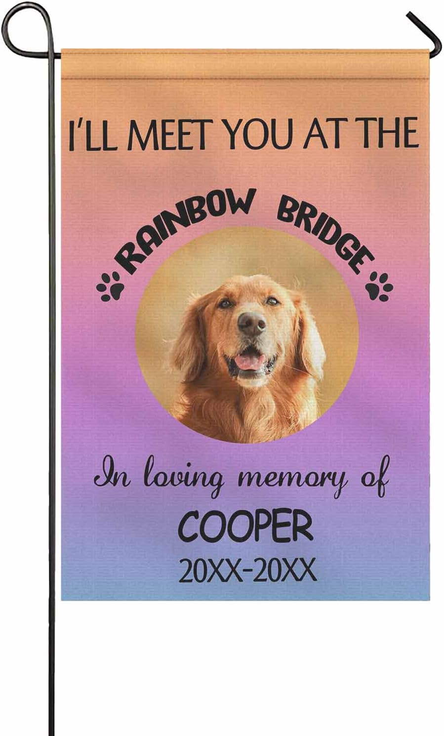 Rainbow Bridge Pet Memorial Gifts,Custom Dog memorial Garden Flag, Personalized Cat In Loving Memory Flags with Photo Name,Memorial Dog Garden Flag,Pet Lovers Photo Gift,36 * 60in