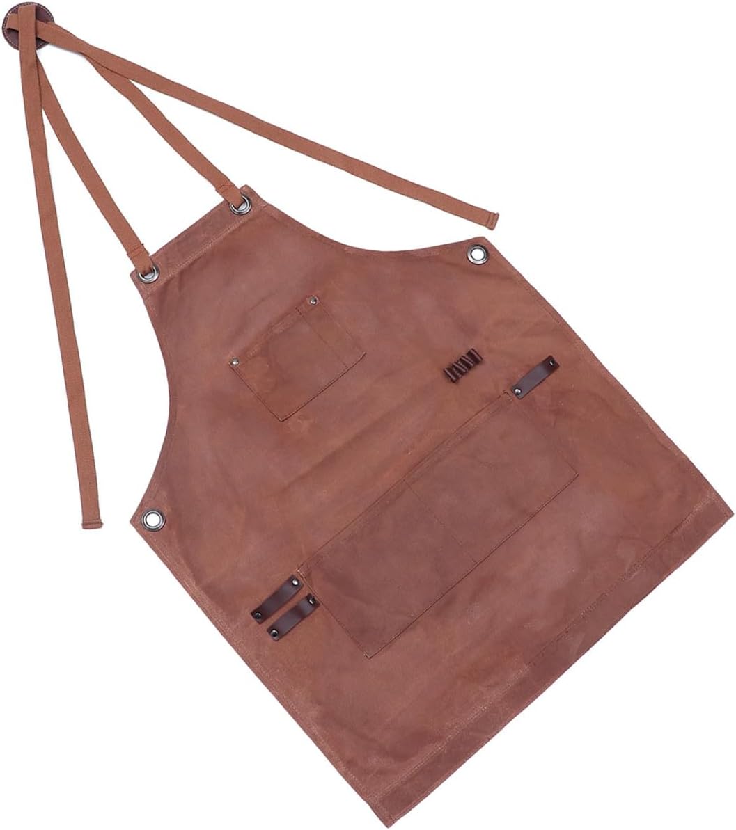 NOLITOY Waxed Canvas Work Apron with Pockets Heavy Duty Cross-back Straps for Woodworking Gardening and Cooking and Water-resistant Design