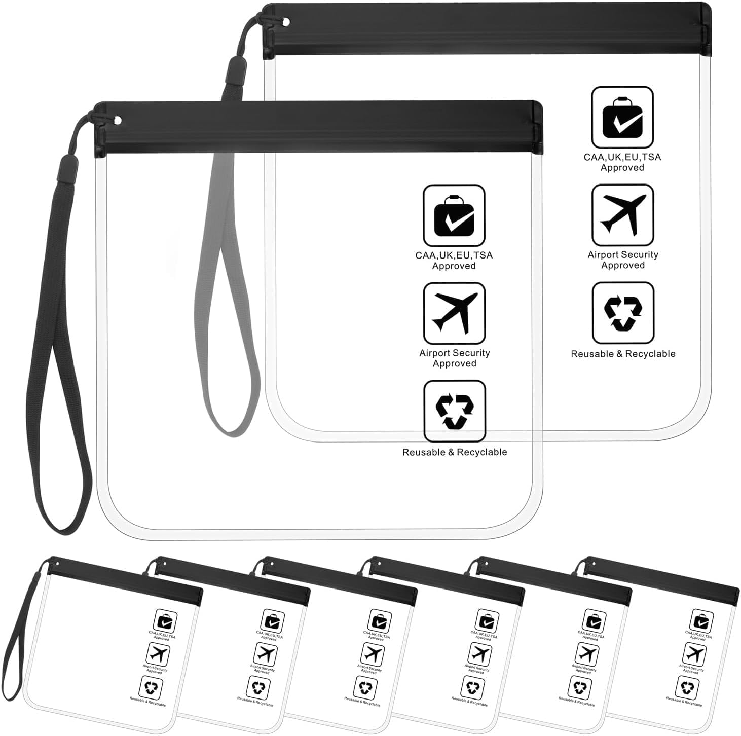 Septeamay 6 PCS Airport Security Liquids Bags, Clear Travel Toiletries Bag 20x20cm TSA Approved, Clear Toiletry Bag with Strap for Men Women, Travel Accessories, Holiday Essentials, Black Septeamay 6 PCS Airport Security Liquids Bags, Clear Travel Toiletries Bag 20x20cm TSA Approved, Clear Toiletry Bag with Strap for Men Women, Travel Accessories, Holiday Essentials, Black