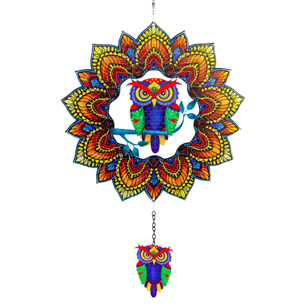 DREAMYSOUL Wind Spinner Outdoor Metal, Owl Hanging Wind Spinners 3D Kinetic Garden Wind Sculpture for Outdoor Patio Yard Decoration