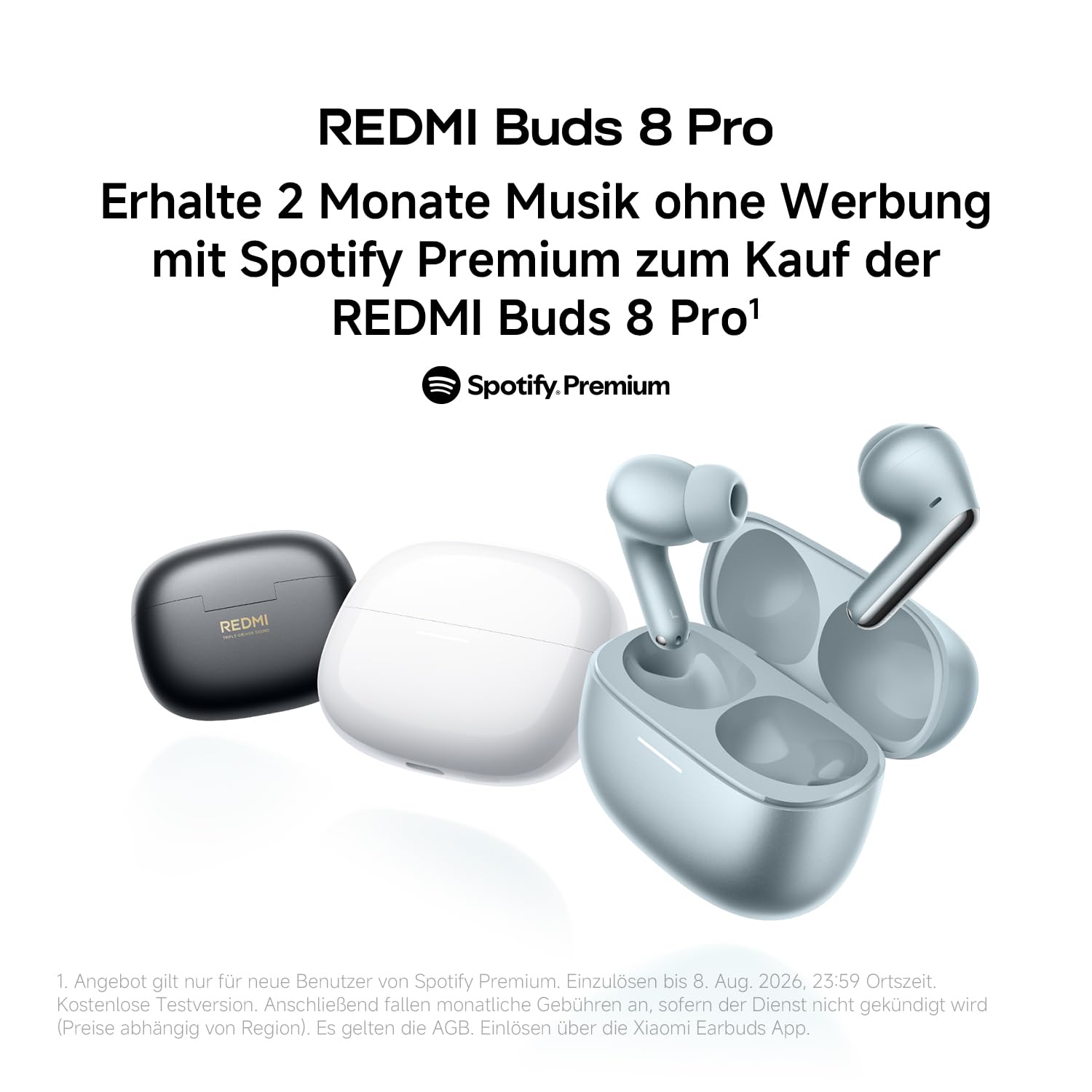 XIAOMI REDMI Buds 8 Pro, True-Wireless-Bluetooth, 55dB aktive Geräuschunterdrückung, Triple-Treiber, Hi-Res-HiFi-Sound, Dolby Audio, bis zu 33 Stunden Akkulaufzeit, Bluetooth 5.4, IP54, Black