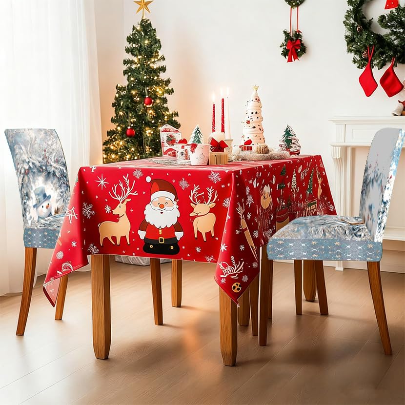 Image of Winter Snowman Dining Chair Covers Set of 4, Christmas Slipcovers