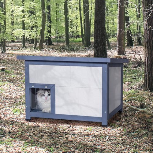 PETSFIT Insulated Cat House Outdoor, Outdoor Cat House Weatherproof with All-Round Foam Panels, Weatherproof & Waterproof, Roof, Escape Door and PVC Door Curtains