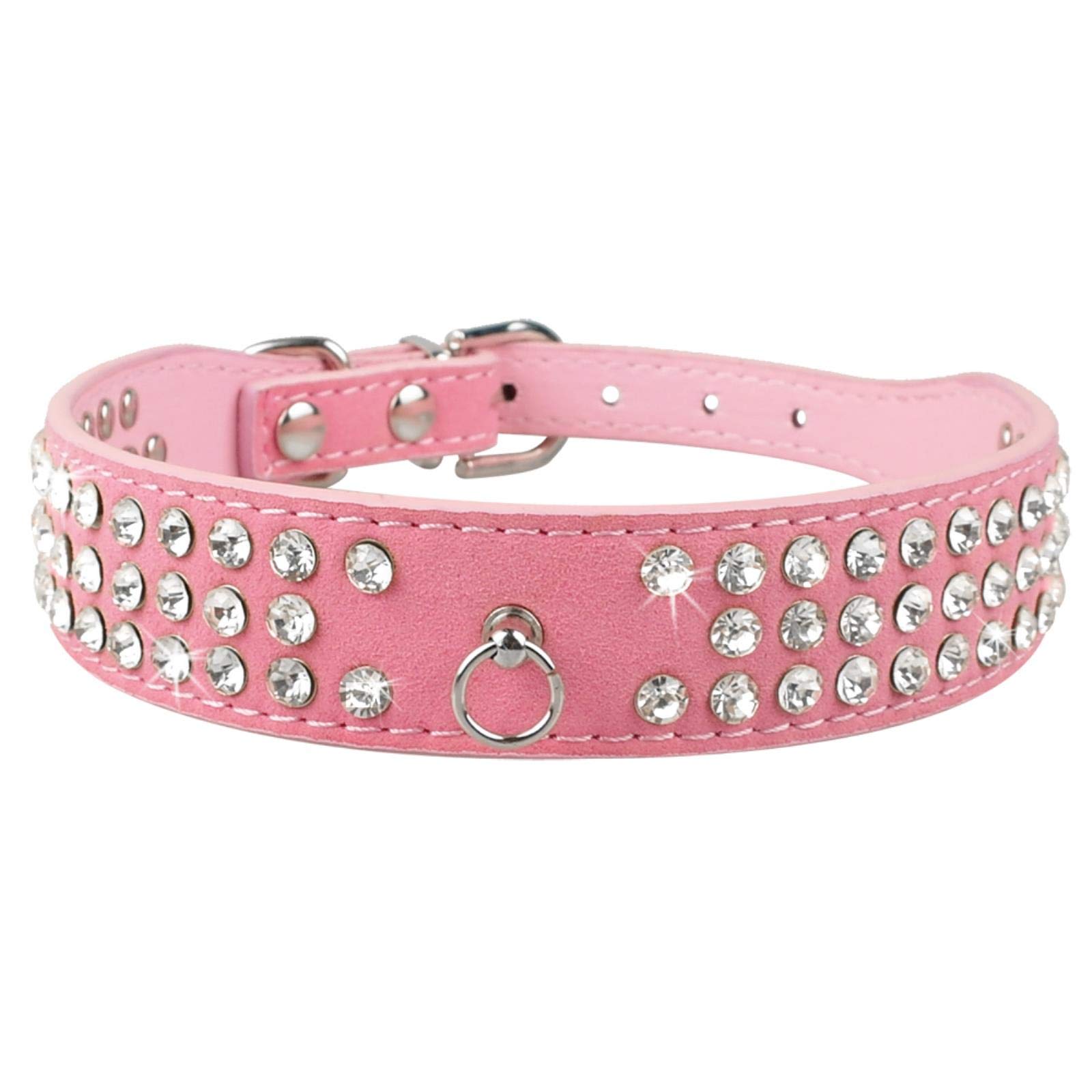 Glitzer Hundehalsband Mit Strass – Weiches Wildleder, Verstellbar, Für Hunde & Katzen, Größe XS (21-26 Cm) In Hot Pink