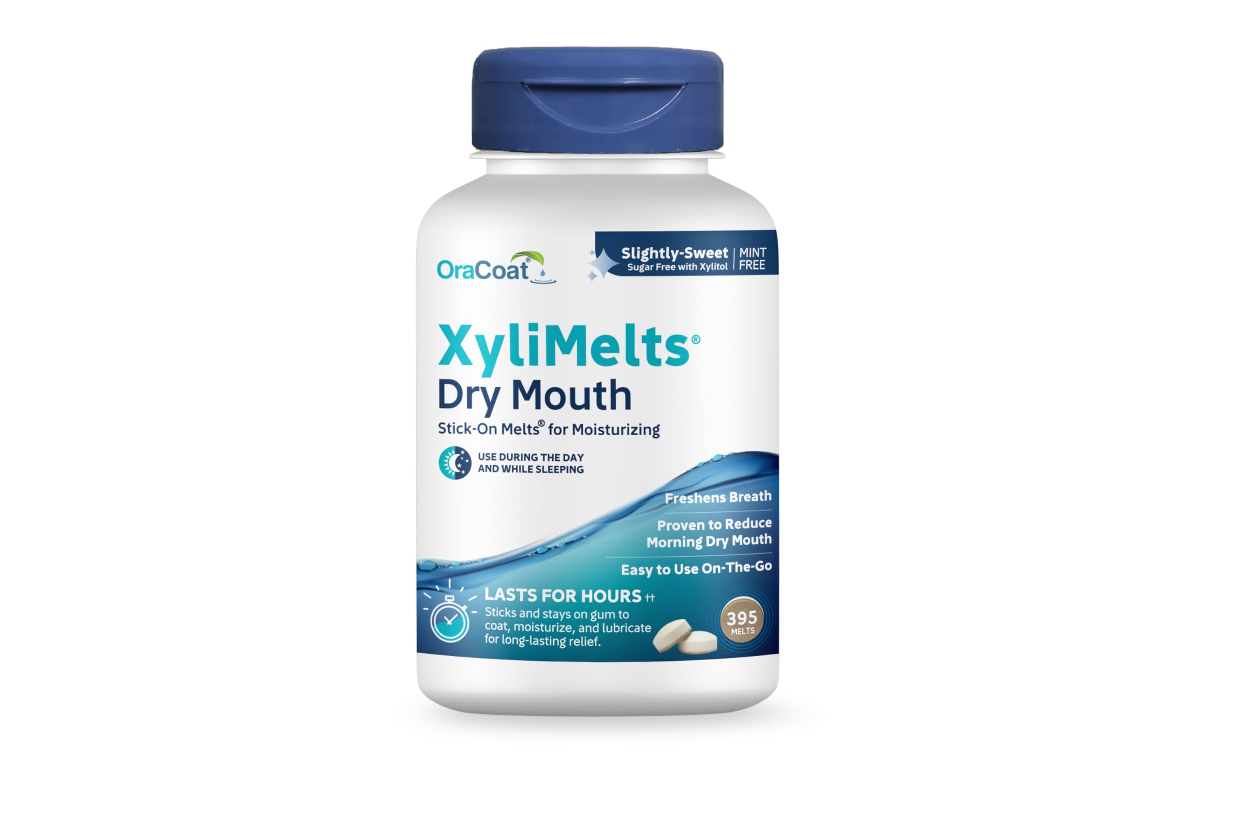 Oracoat XyliMelts for Dry Mouth Night Time or Day - Moisturizing Dry Mouth Adhering Discs, Sugar Free with Xylitol, 395 Count, Slightly Sweet Flavor,