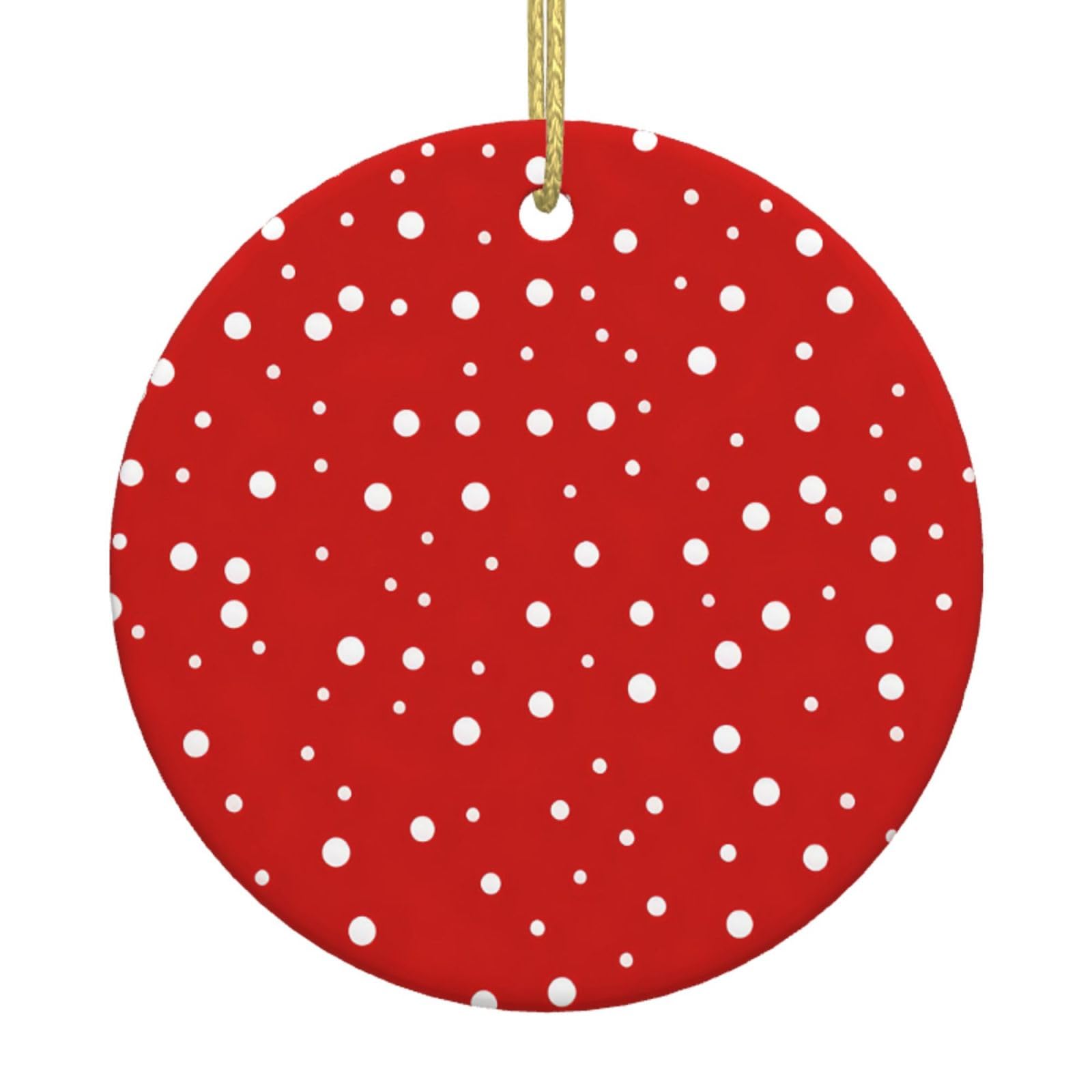 Red And White Polka Dots Print Christmas Ornaments, Ceramic Hanging Ornament, Round Shape Decorations