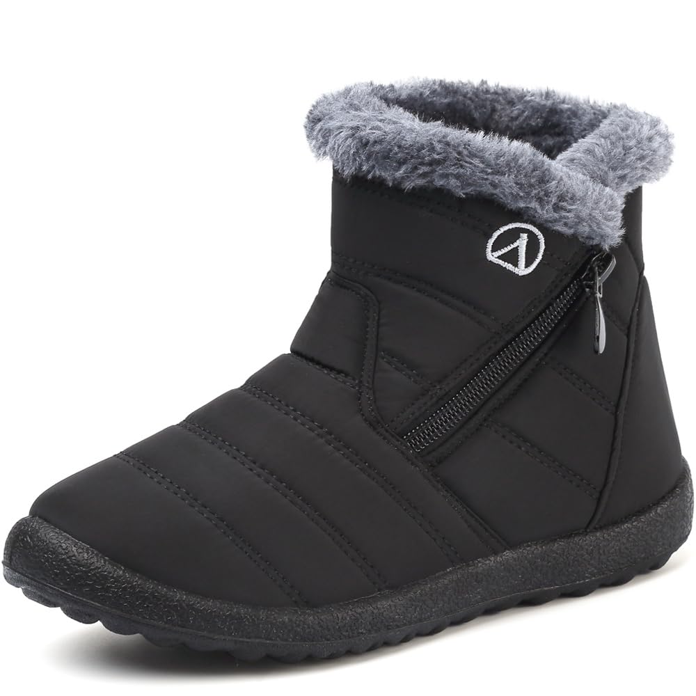 Botas de Nieve Botas para Niñas Invierno Calentar Forrada Botas para Niños Impermeables Exterior Antideslizante Planas Casual Caminar Botas Negro 32 EU