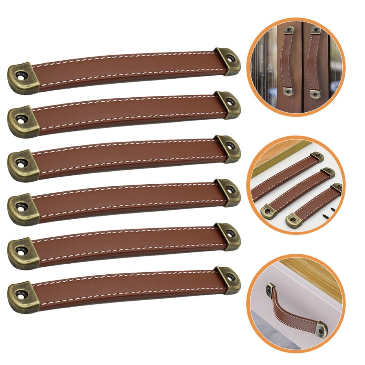 Vaguelly Maniglie per Armadio in Pelle Sintetica Marrone 6 Pezzi, Facili da Installare Design Semplice e Contemporaneo, Distanza Foro 160mm, Pratiche per Cassetti e Porte