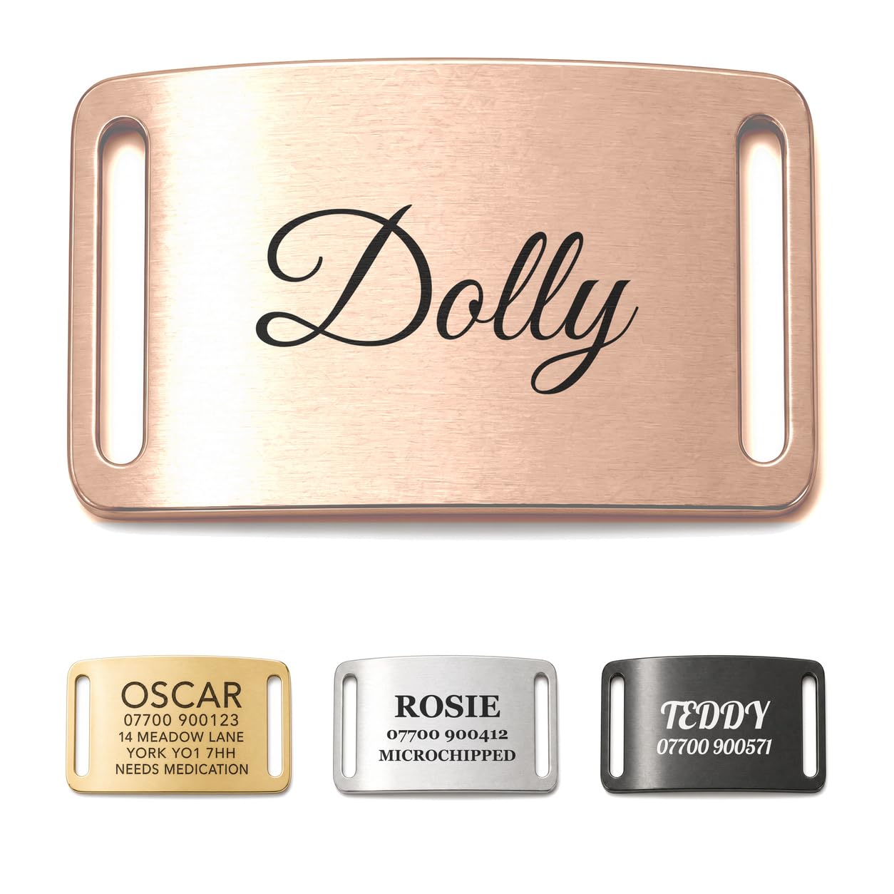 The Stately Hound Slide-On Dog Tags for Pets Engraved UK, Rose Gold, Large