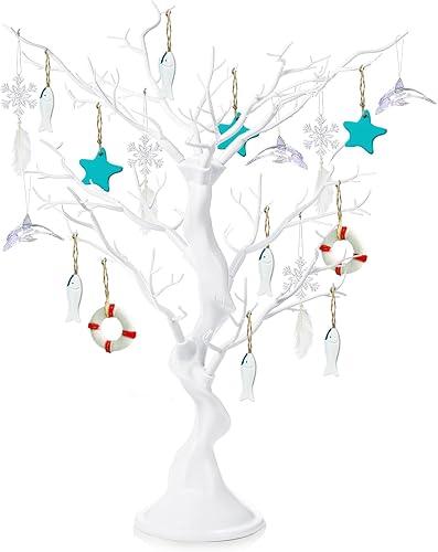 Pumtus Rama de árbol artificial de Navidad, centro de mesa de boda de Manzanita blanca de 23 pulgadas, árbol de exhibición de adornos decorativos,