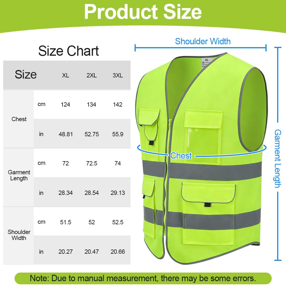 Chaleco de Seguridad Reflectante, Chaleco de Seguridad de Alta Visibilidad, Chaqueta de Chaleco Cremallera Brace Seguridad Teléfono Móvil Titular de Id de Bolsillo