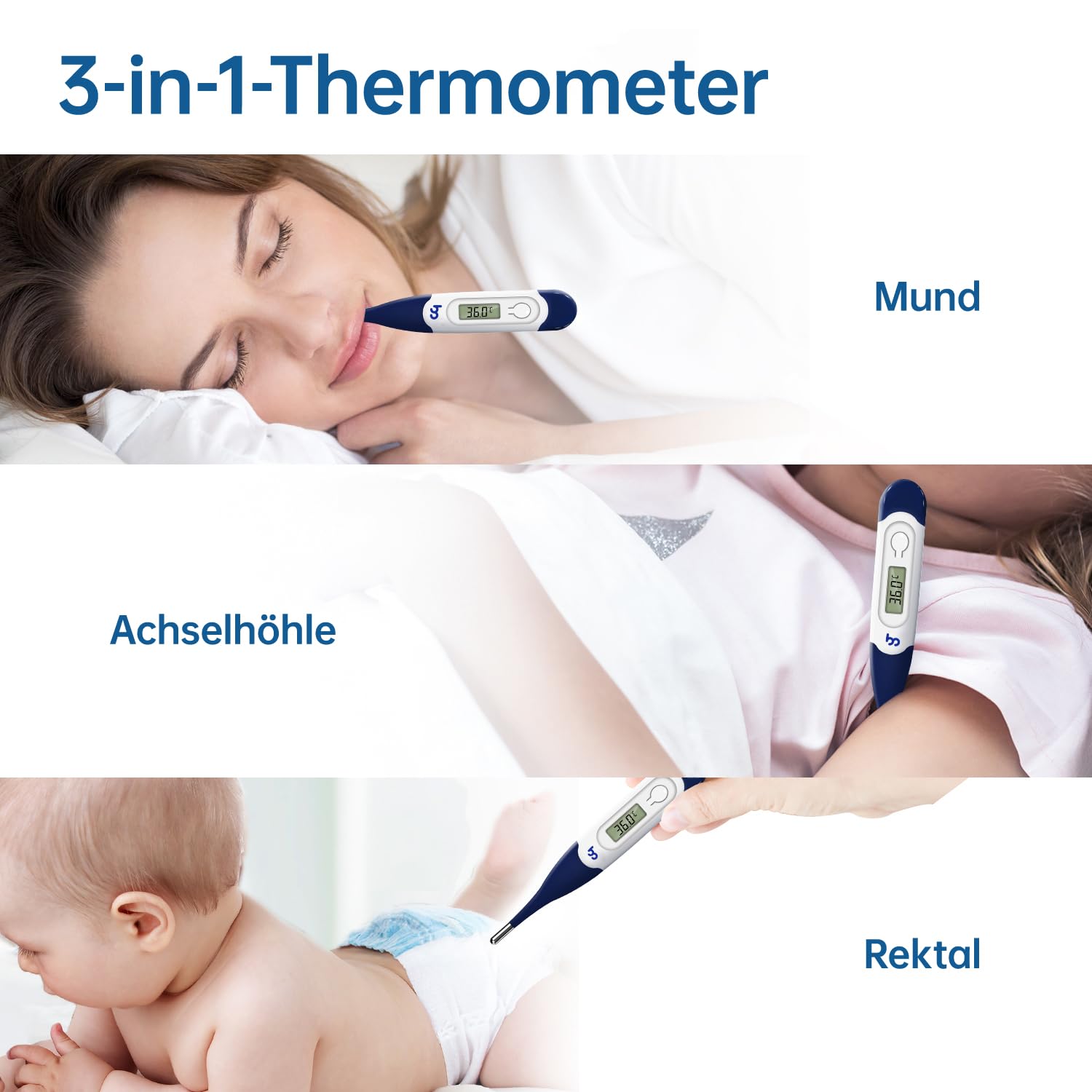 Femometer Termometro Digitale orale per febbre, temperatura corporea, lettura rapida della temperatura corporea Termometro orale rettale ascellare per bambini, ragazzi, adulti e neonati (bianco)
