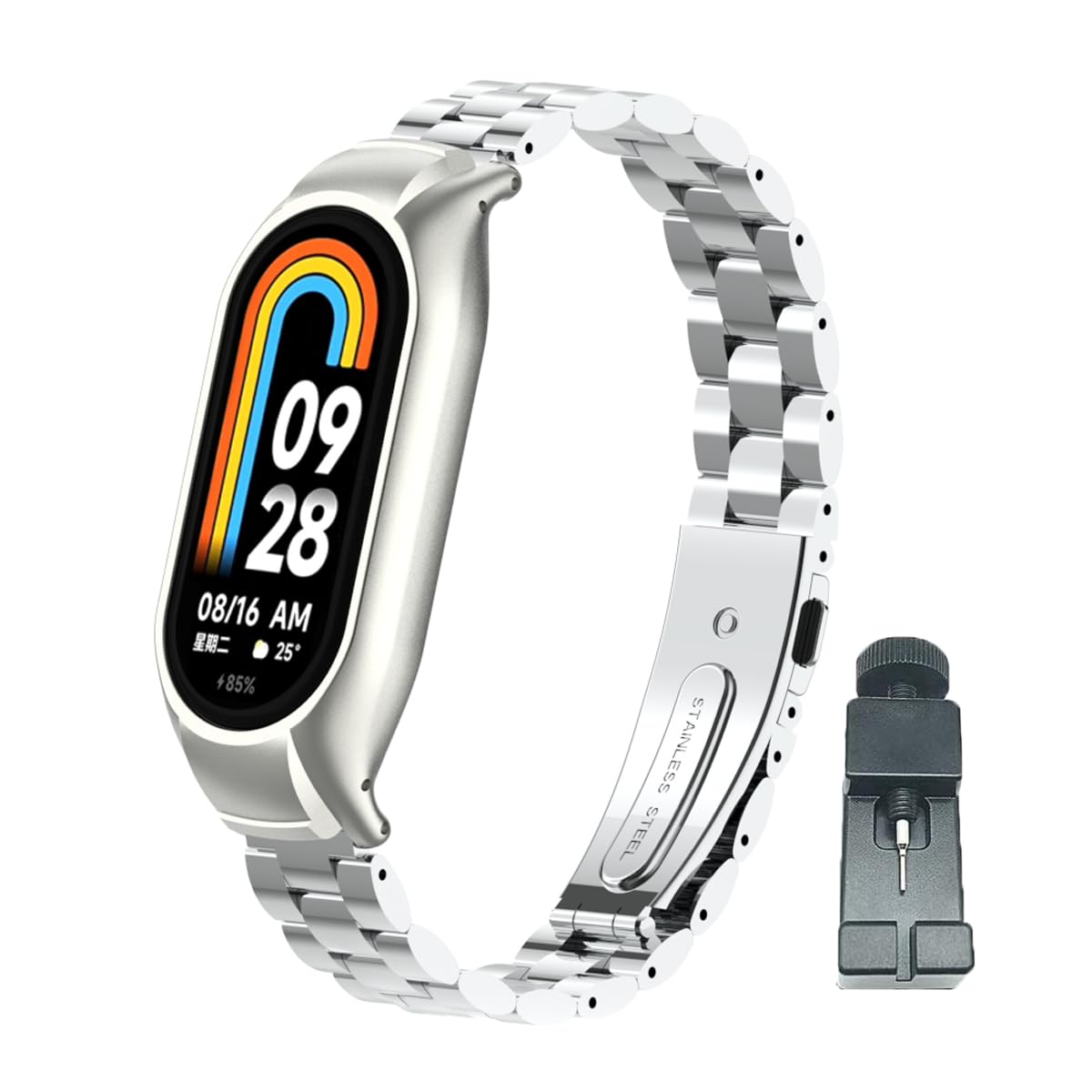 nuosiweilang Bracelet Compatible with Xiaomi Mi Band 8 Strap Metal Stainless Steel Replacement Wristband WatchBand Accessories for Xiaomi Smart Band 8