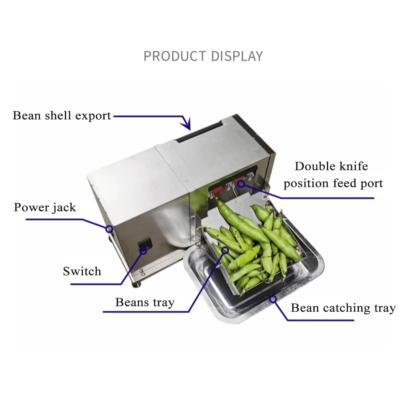 Macchina semiautomatica per fagioli - Design in acciaio inossidabile con interruttore autobloccante per sbucciare efficacemente piselli, fagioli di soia ed edamame