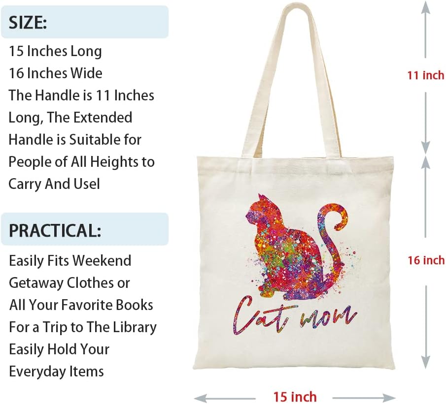 ZHANTUONE Cat Mom Funny Canvas Large Shopping Capacity Grocery Tote Bag, Reusable with Zipper Inner Pockets, Gifts for Cat Lovers Coworker Friends Bestie, Birthday Gifts for Grandmother Mom Tote Bag - Image 4