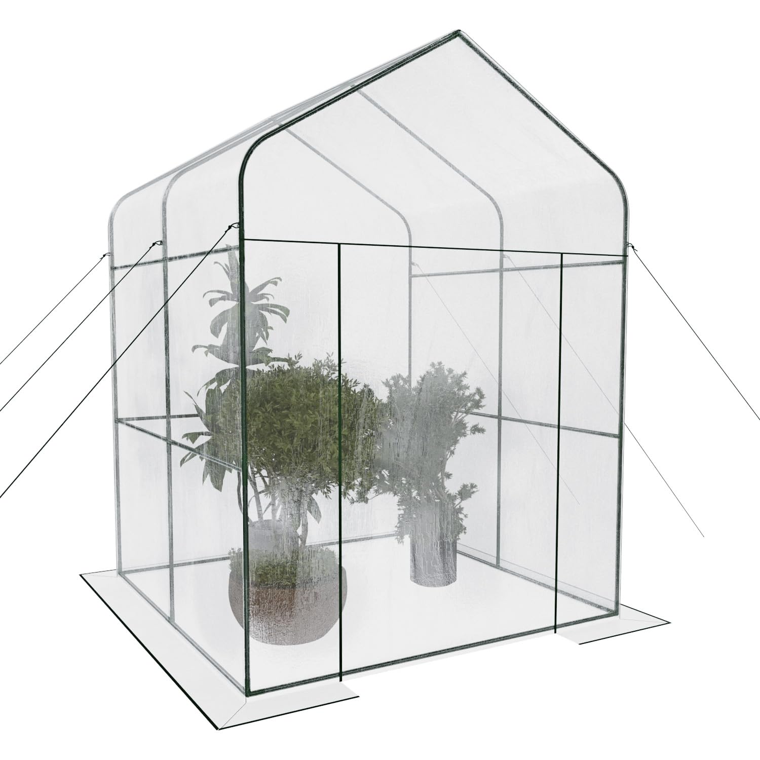 BRICOZONE Serra Da Giardino Senza Ripiani Per Orto Telaio A Casetta In Acciaio Porta Avvolgibile Apertura A Cerniera Telo Trasparente In PVC Protezione Piante Giardinaggio (Senza Ripiani)