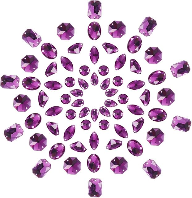 PH PandaHall 70pcs 7 Styles Taiwan Acrylic Faceted Rhinestone Links, Flat Back Sew On 2-Hole Rhinestones For Jewellery Making Dress Decorations Garment Accessories, Purple