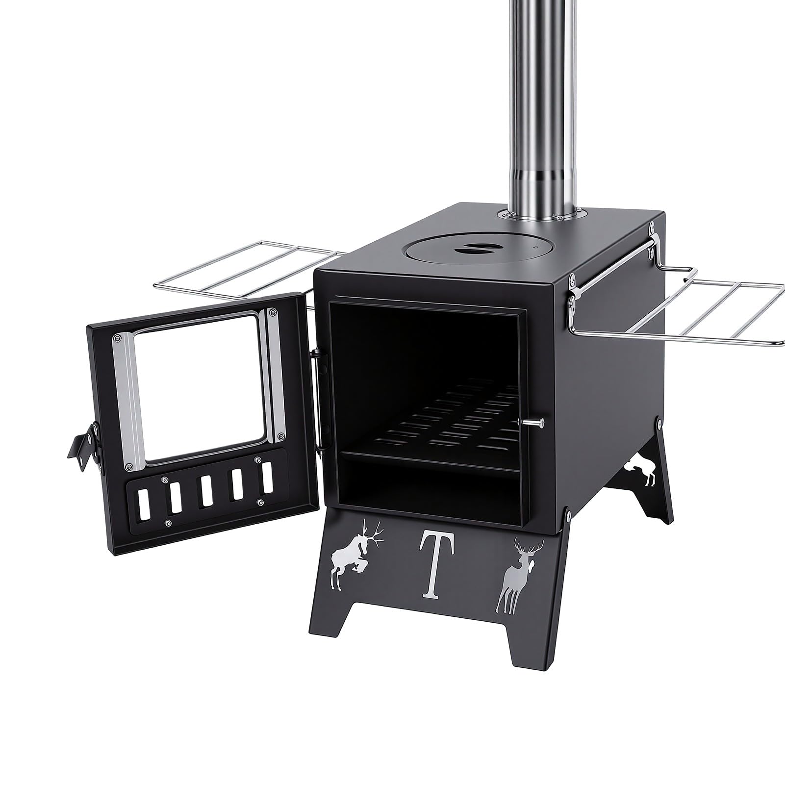 Generic Fornello a Legna da Campeggio con Presa D'aria Regolabile Design Portatile per Picnic e Tende Acciaio Al Carbonio 1 unità