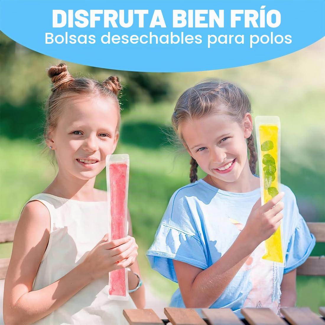 Paquete de 100 bolsas para moldes de helado, con embudo,Moldes para Helados, sin BPA,Molde para bolsas de popsicle,para Yogur,Helado,Jugo(5.5 x 28 cm)