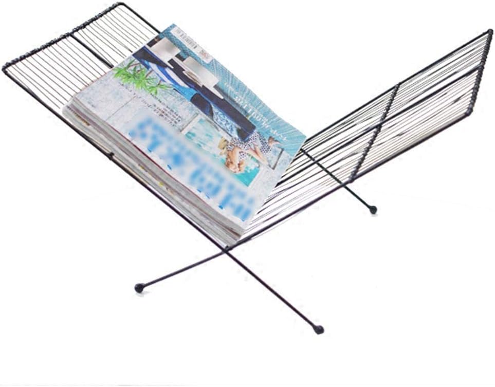 Rack Newspaper Rack Simple Metal Rack Data Storage Rack Bedroom Study (Color : Black Size : 38 31 25CM)