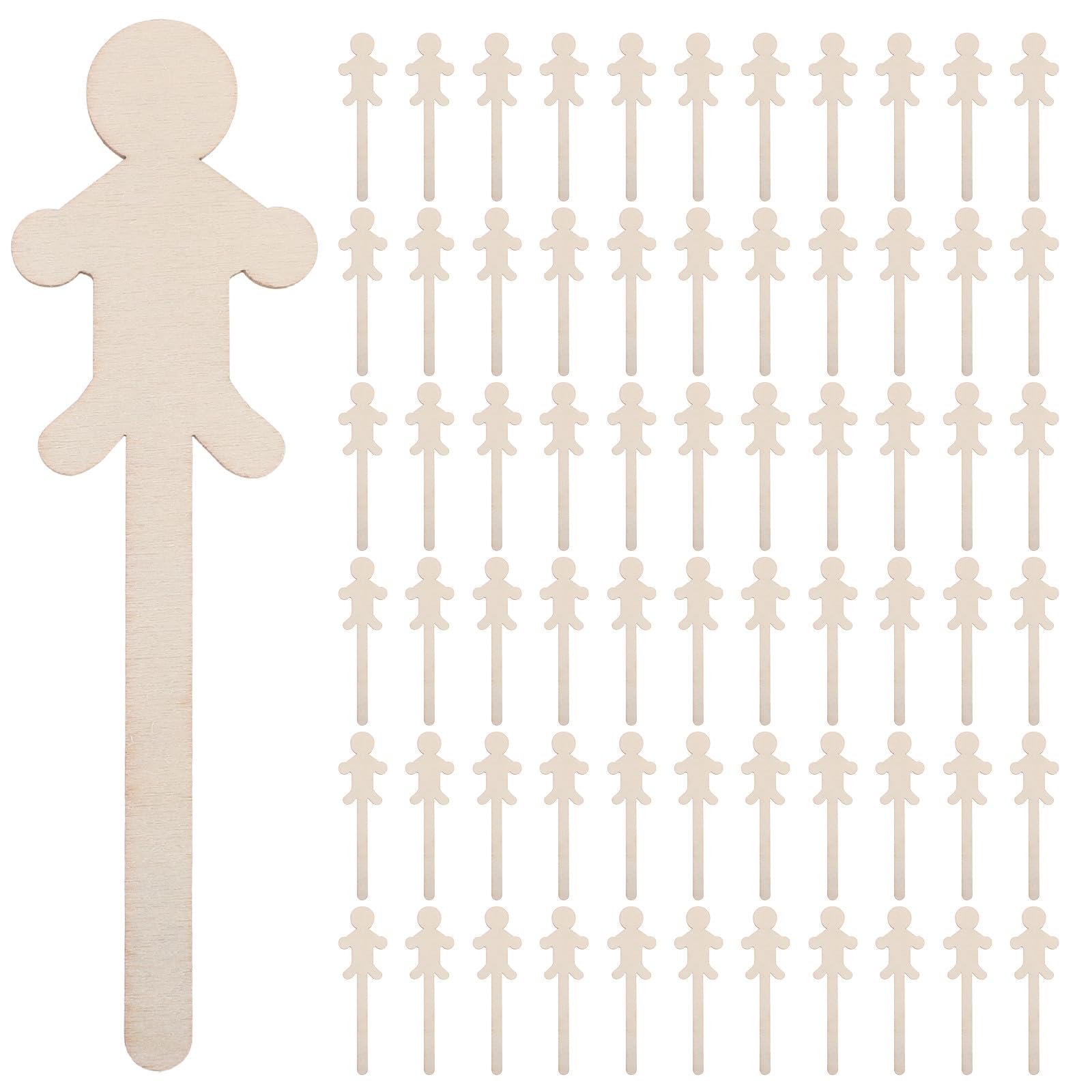150 figuras de madera para pintar: figuras de personas en blanco sobre un palo - Recortes de madera sin terminar para manualidades de muñecas, decoraciones navideñas y guarderías.