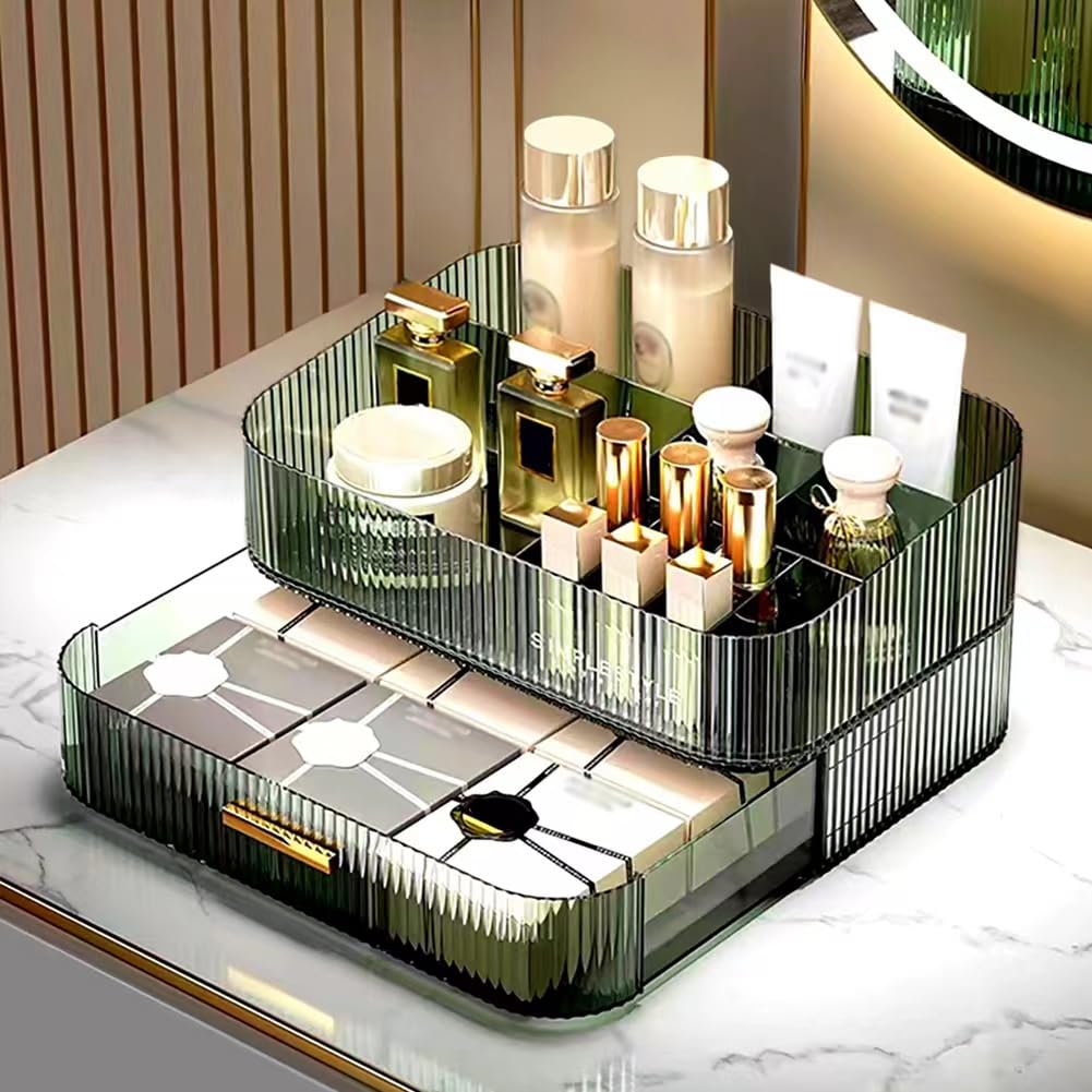Make-up-Organizer mit stapelbaren Schubladen, Badezimmer-Organizer und Aufbewahrung, ideal für Schreibtisch und Kommode, ideal für Kosmetika, Hautpflege, Lippenstifte, Nagelpflege, Grün