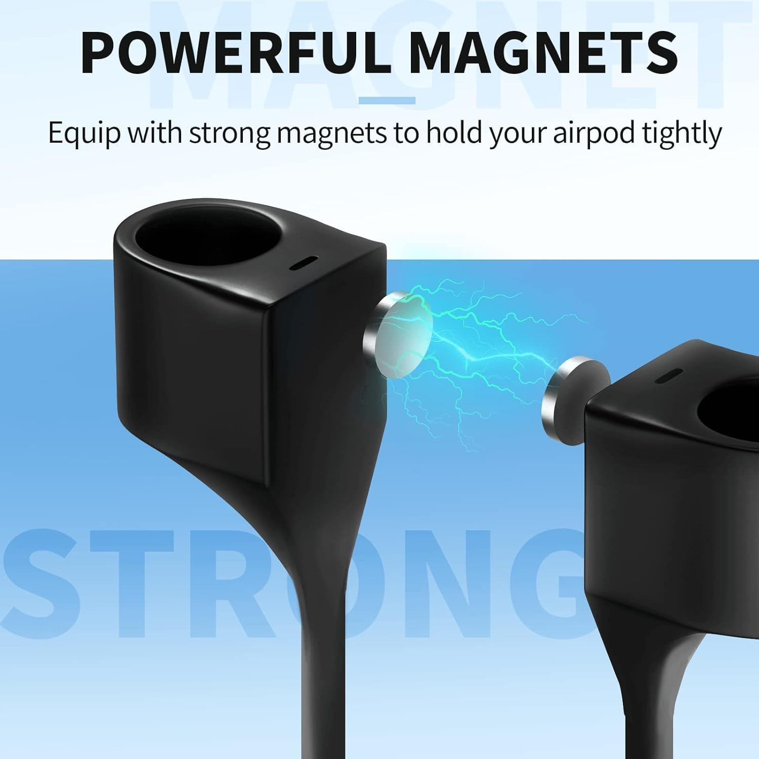 Sounce Anti-Lost Magnetic String Silicone Cable Strap for Apple Airpods 3rd Gen, Airpods 1 & 2, Airpods Pro Soft Neck Rope Cord - Black — Amazon image 2