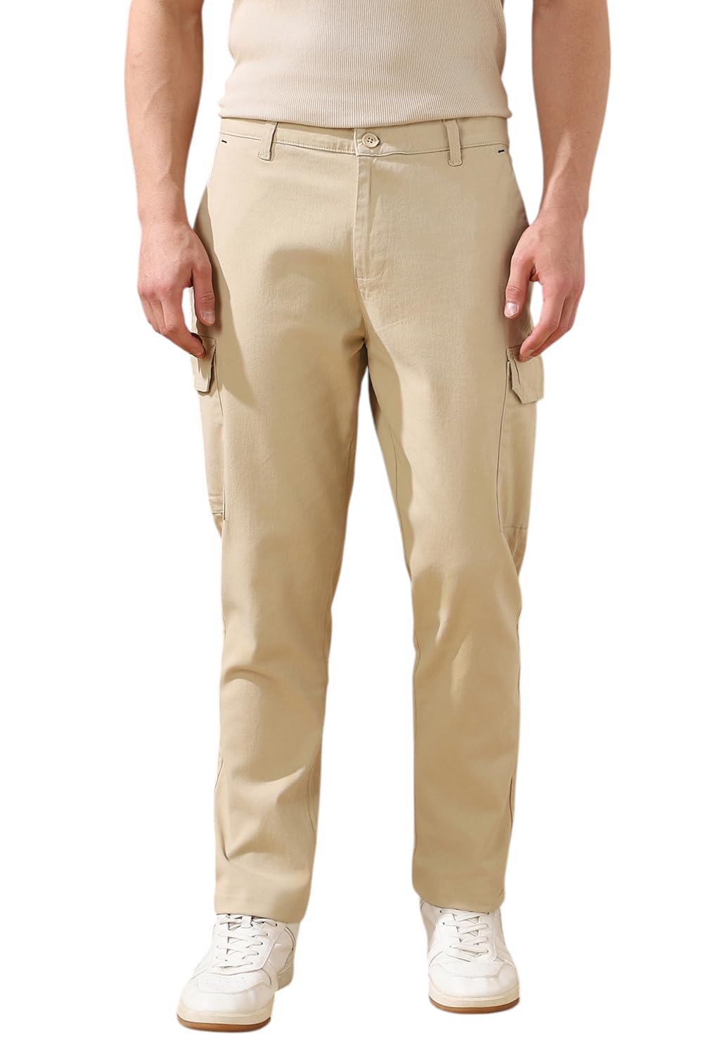 dennis lingo Men Beige Solid Straight Fit Cargo Trouser-picture-47