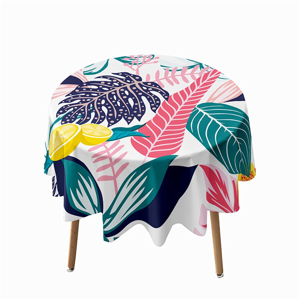 Morbuy Green Tropical Plants Nature Print Round Tablecloth for Circular Table, Waterproof Table Cloths Stain Resistant Wipeable Table Cover for Home Party Kitchen Dinning (Lemon leaves,150cm)