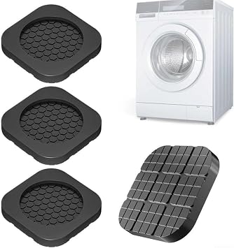 4Pcs Thick Silicone Anti Slip Shock Absorbing Feet Pads For Washing Machine, Fridge And Furniture, Heavy Duty Vibration Dampers Up To 300Kg Load, Black 6X6cm