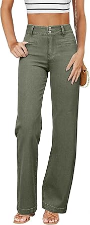 Sidefeel Womens Jeans High Waisted Straight Leg Stretchy Jeans Trendy Loose Wide Leg Zimbaplatinum Denim Pants with Pockets