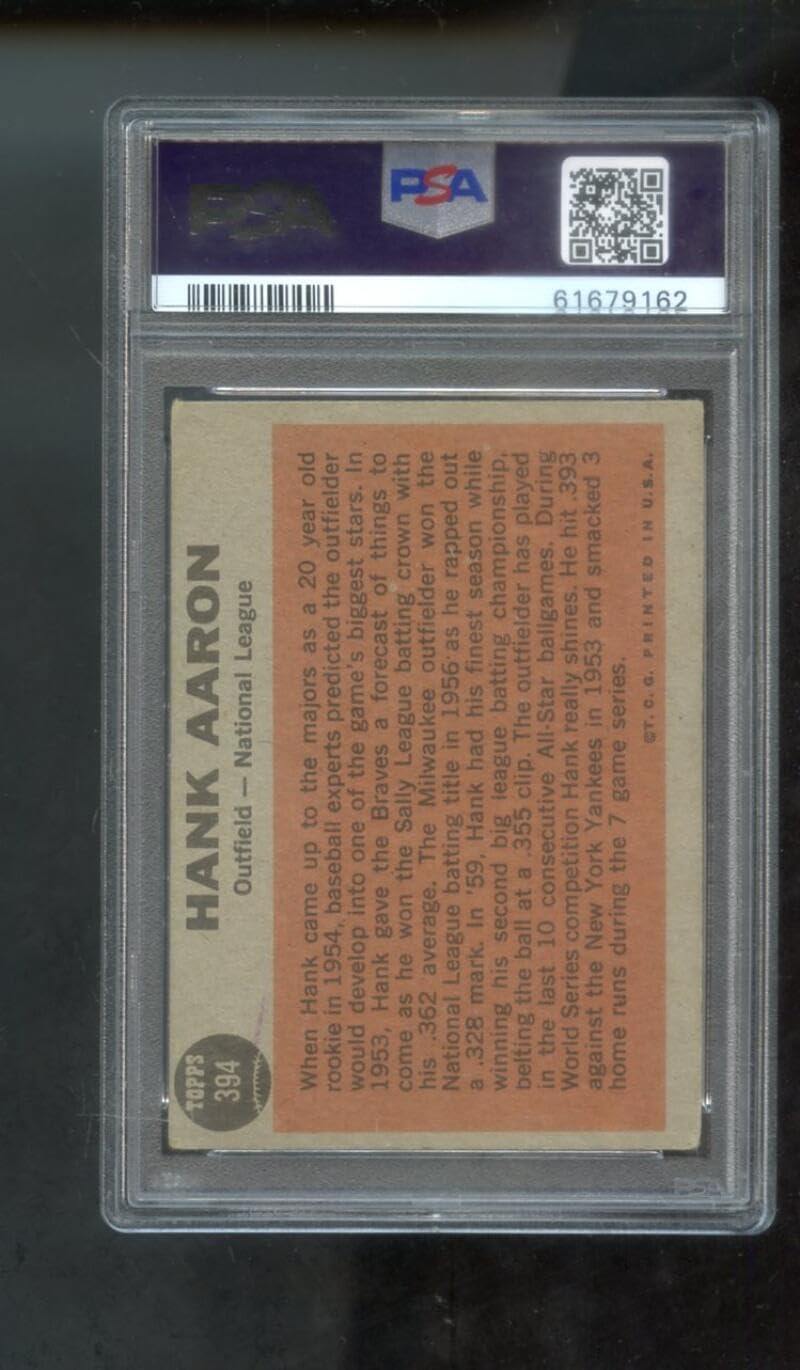 1962 Topps #394 Hank Aaron All-Star PSA 3 Graded Baseball Card MLB The Sporting News Milwaukee Braves