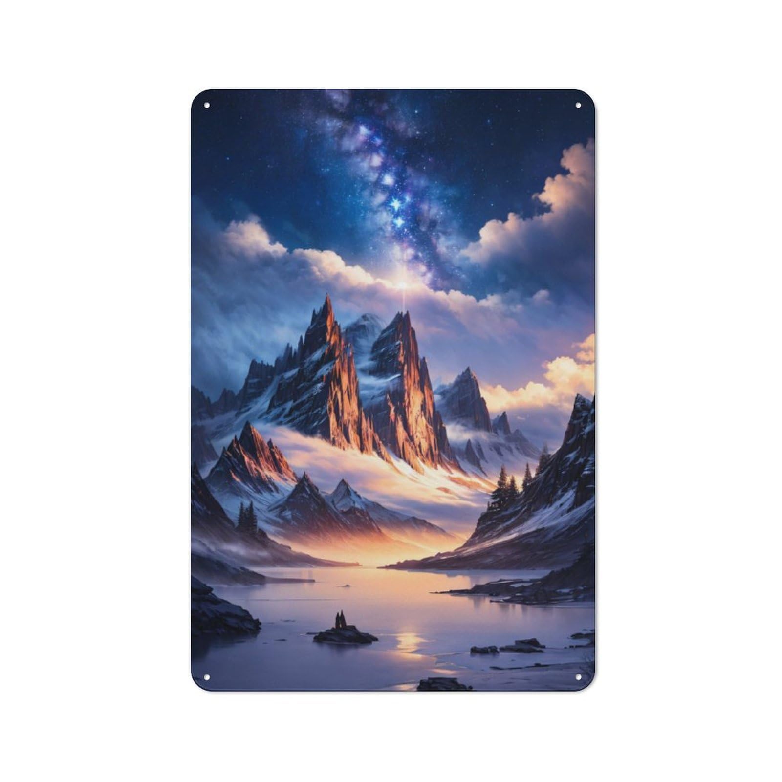 Junmoney Snowy Mountain Landscape Rustic Tin Sign 30X20cm For Café Or Restaurant, A Decorative Christmas Gift For Hospitality Interior Collectors