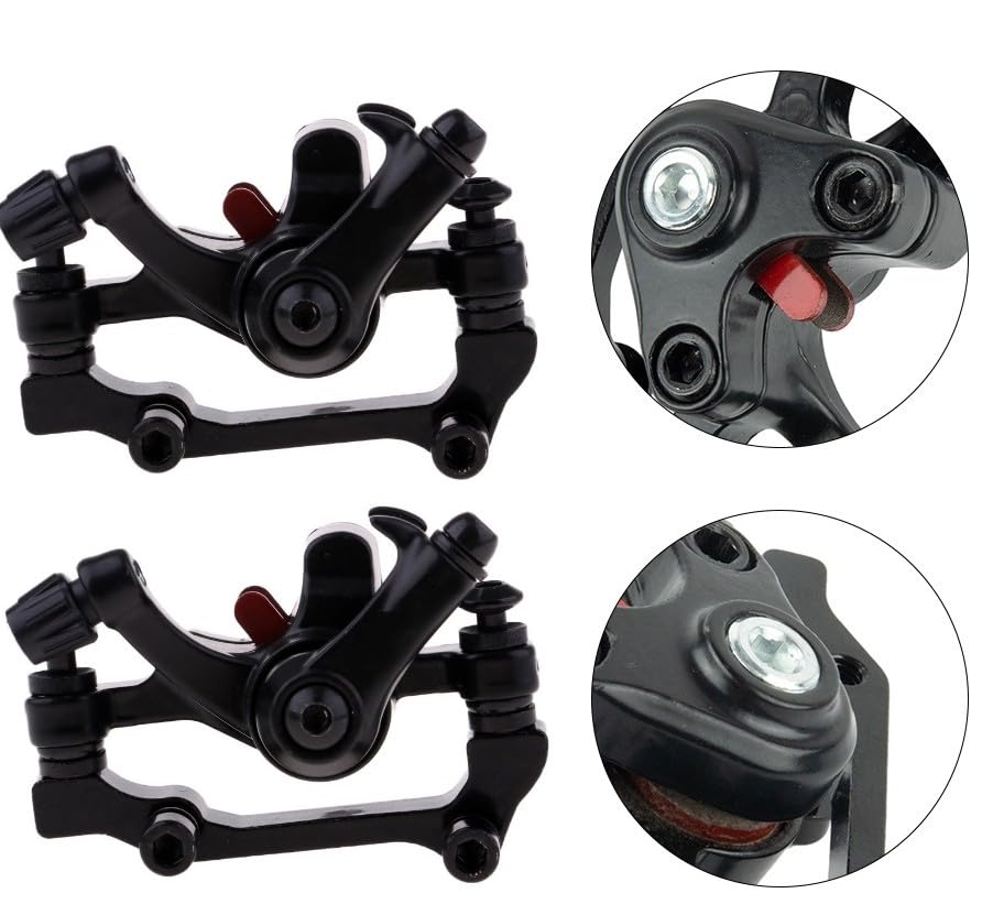 Image of CYBIC Complete Bicycle Brake Kit, Black and Silver, 2 Disc Calipers, 2 Brake Plates, 2 Brake Levers, Mounting Hardware