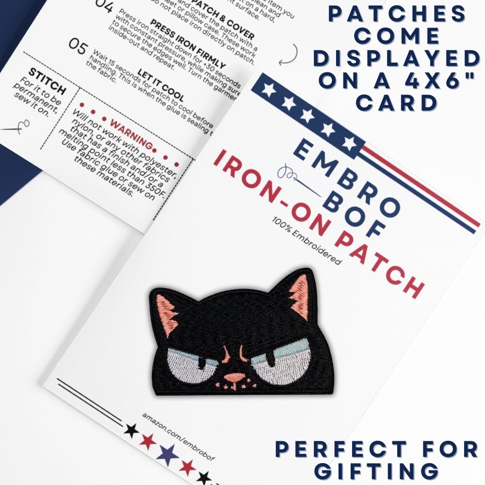 Parche de gato negro Sneaky – Parche de gato enojado de 2 pulgadas – Parche bordado de gato enojado para planchar para ropa