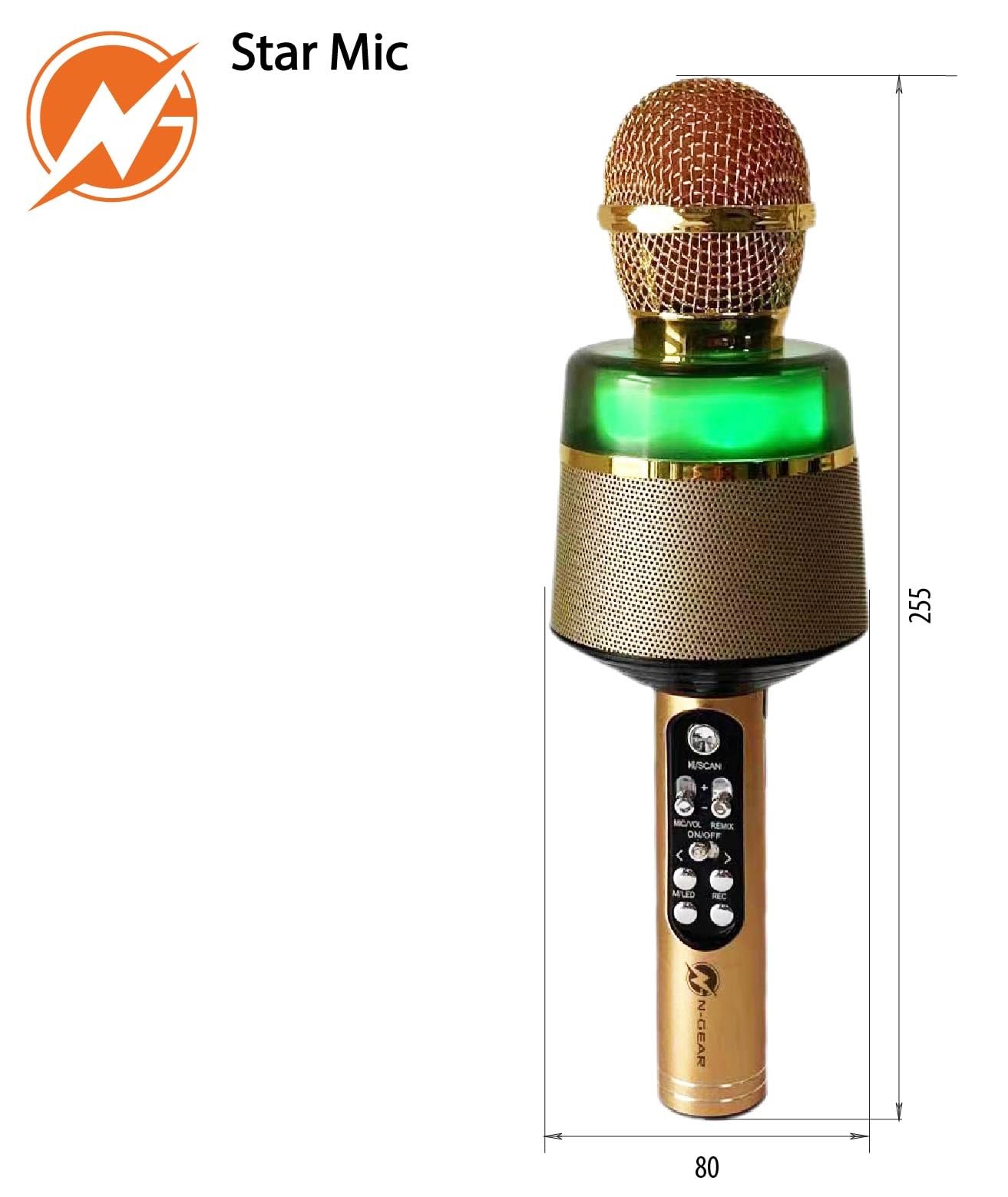 N-Gear StarMic Gold Bluetooth Karaoke Microphone for Kids Teens
