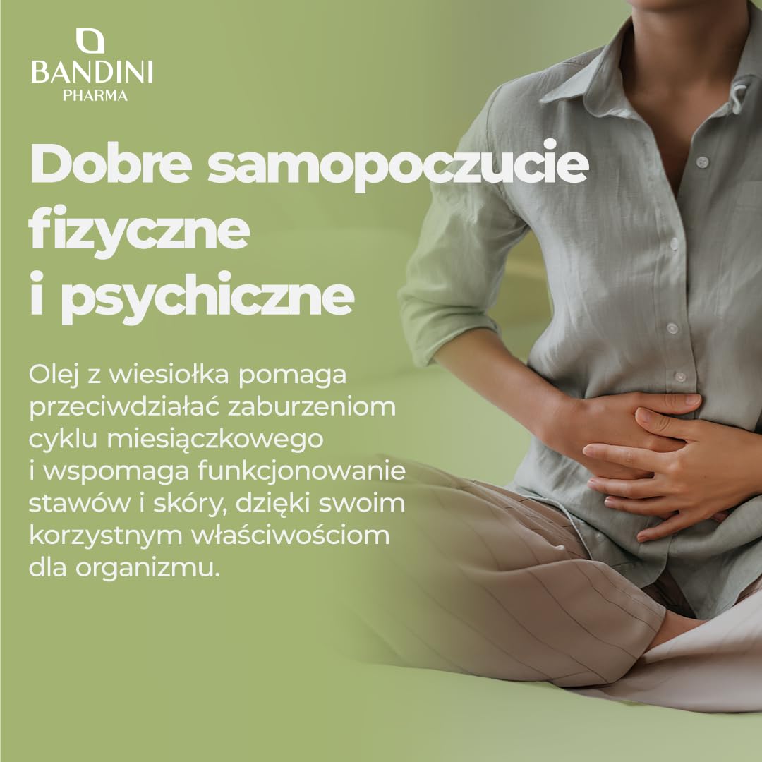 Bandini® Olej z wiesiołka 200 kapsułek żelowych 2000 mg - Przeciwutleniacz dla skóry, włosów i paznokci - Równowaga hormonalna, menopauza i przeciwdziała zaburzeniom cyklu miesiączkowego - Bez GMO