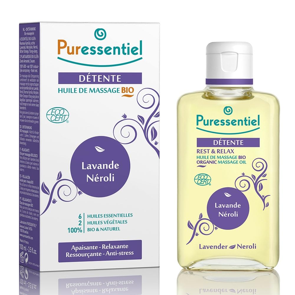 Puressentiel - Sonni Sereni - Rilassante Olio per Massaggio Biologico con 6 oli essenziali - Lavanda e Neroli - 100% biologico e naturale - Per rilassarsi e rigenerarsi - 100 ml