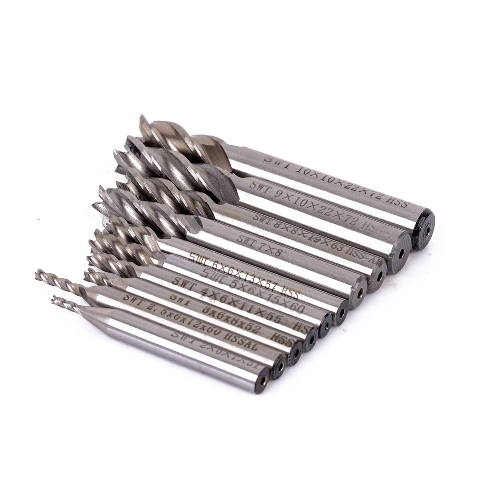 Bohrer Packung von 10. HSS. Aluminium 4 Flöten-Endfräser CNC Werkzeuge Fräsen Bits for Holz aus Kunststoff Aluminium Schneidwerkzeug Mühlen 2-10mm