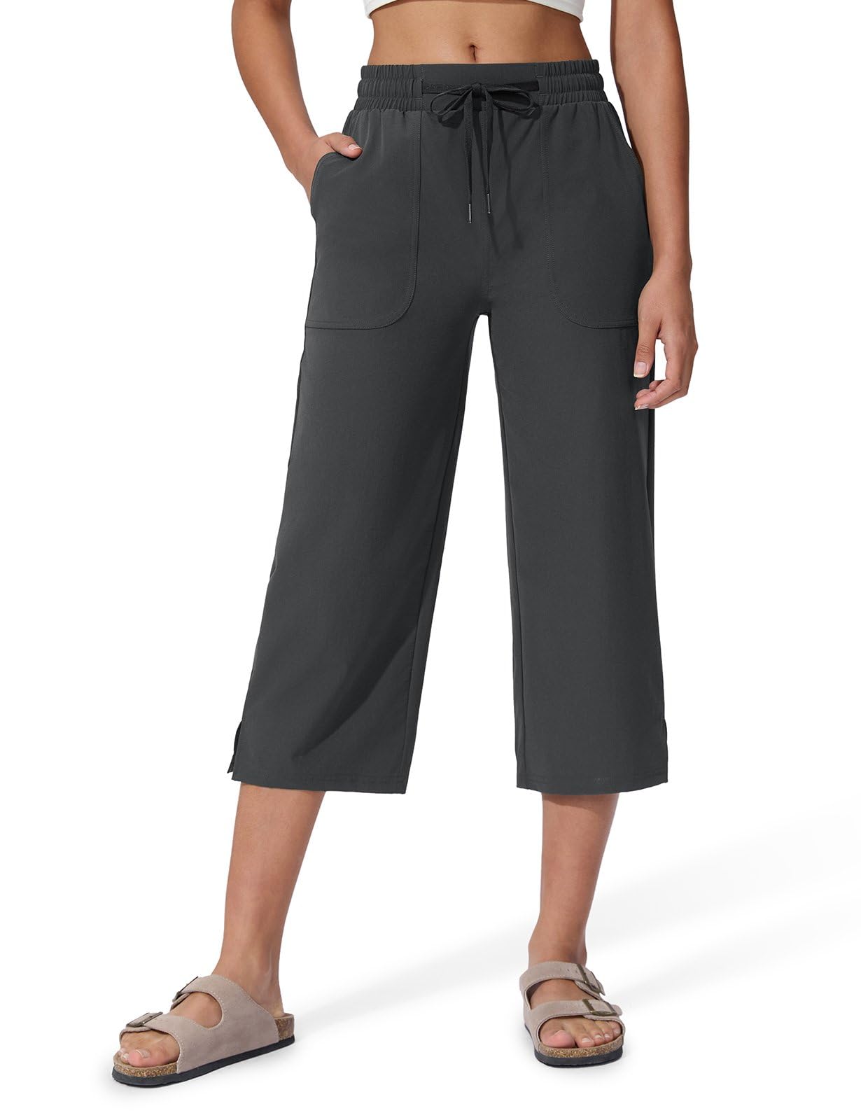 Bobobigo Women's Capri Pants Wide Leg Quick Dry Hiking Capris Water Resistant UPF50 Lightweight Loose Travel Dark Grey XL