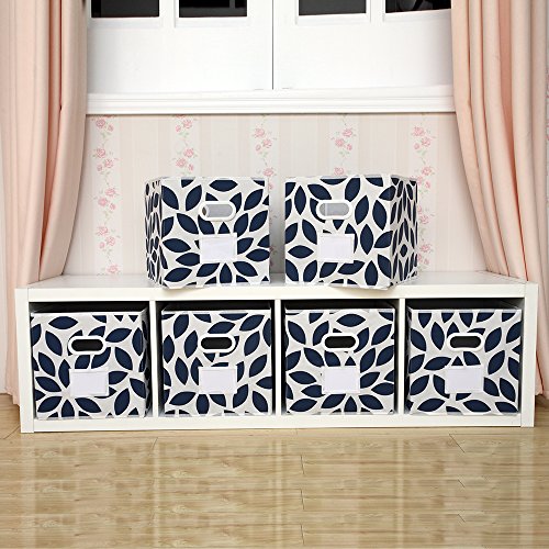 Image of MAX Houser Fabric Storage Bins Cubes Baskets Containers with Dual Plastic Handles for Home Closet Bedroom Drawers Organizers, Foldable, Set of 6 (Blue)