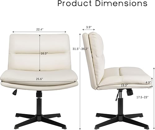 Miniatura 2 de PUKAMI Silla de oficina con patas cruzadas, silla de escritorio de oficina sin brazos, sin ruedas, silla de tocador moderna giratoria de piel