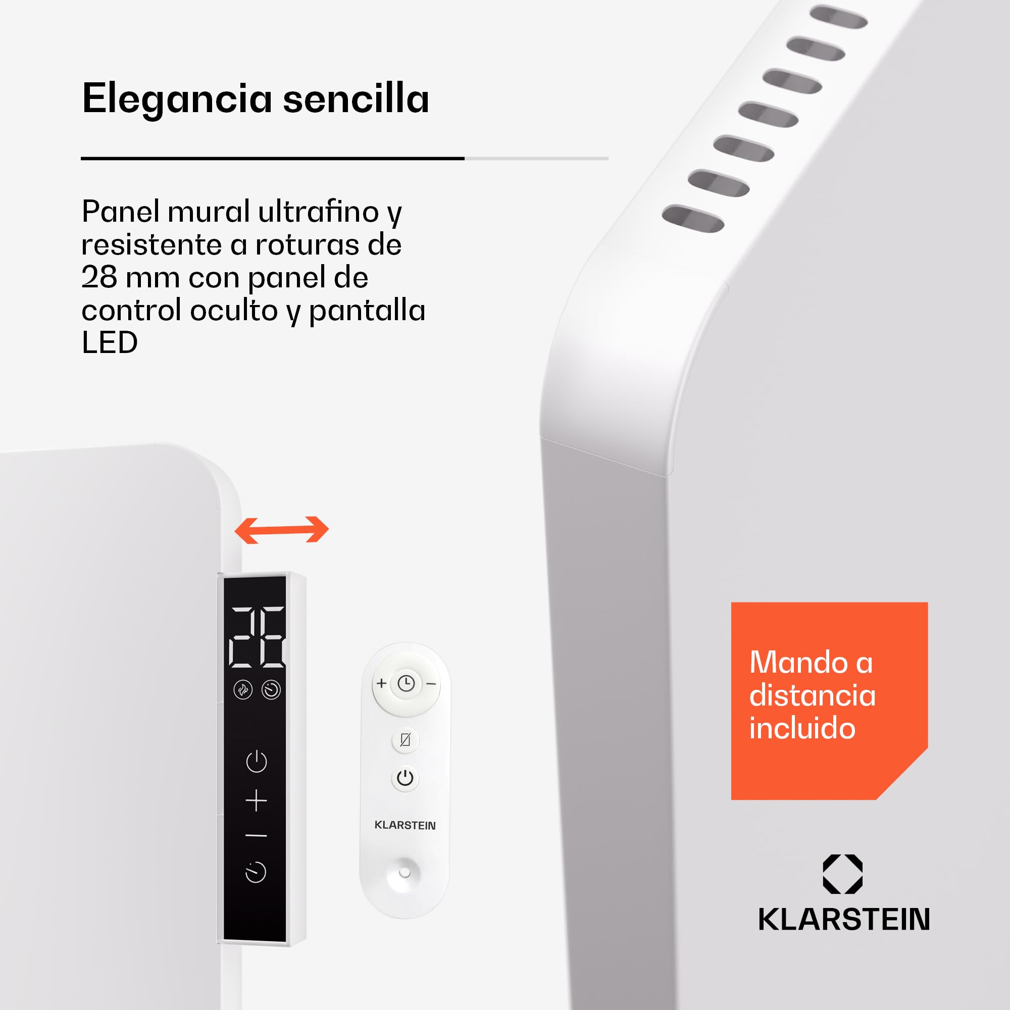 KLARSTEIN Radiador Electrico Bajo Consumo Infrarrojos, Estufa Pared 450W, Detección Ventana Abierta, Temporizador, Emisor Termico, Radiadores Bajo Consumo Electricos sin CO2